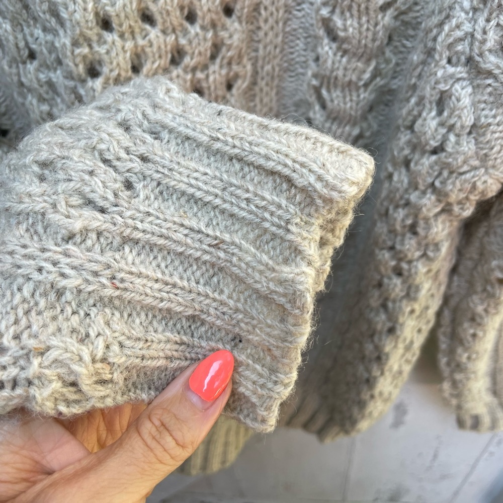 Irish wool vintage fisherman sweater in oatmeal - Picture 5 of 6